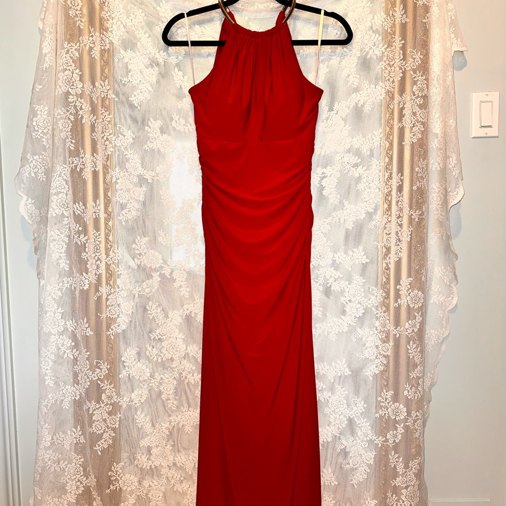 Elegant Red Halter Maxi Dress